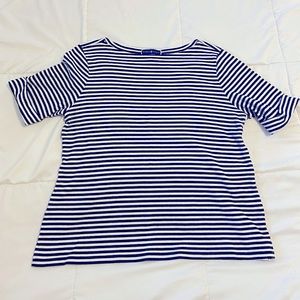 Karen Scott navy blue & white stripped top. Size XL